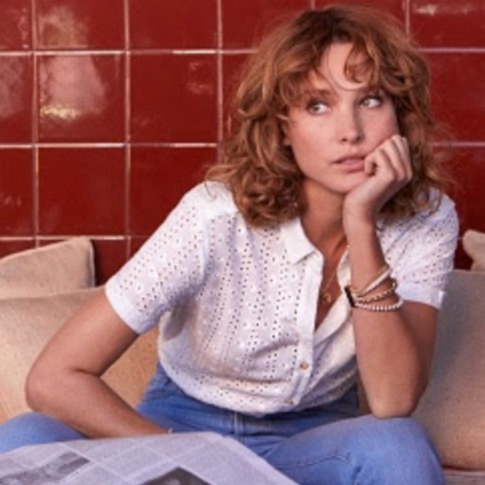 Sezane Faustine Eyelet Buttondown Shirt Blouse